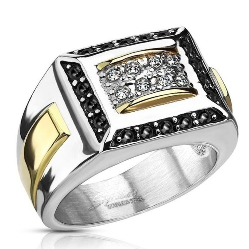 New 316L stainless steel ring with Cubic Zirconia silver gold size 13